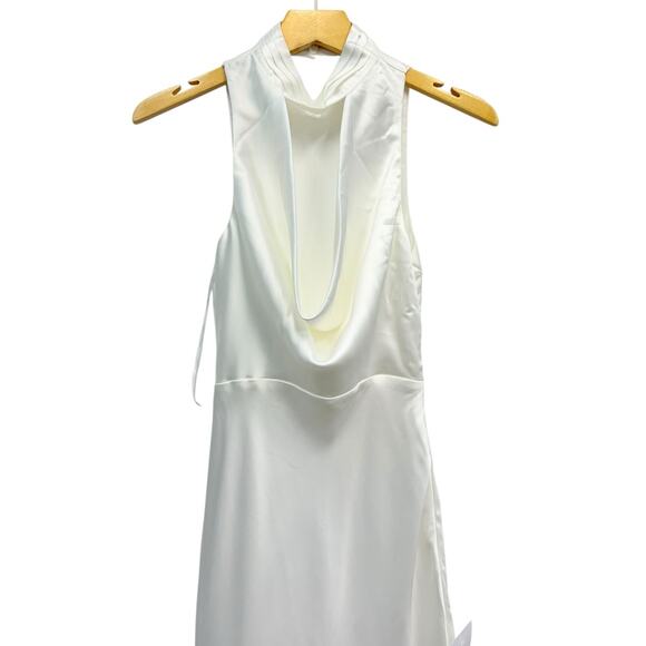 Lulus Gorgeous Vow White Satin Mock Neck Cowl Mermaid Maxi Dress size XS NWT - Picture 2 of 8